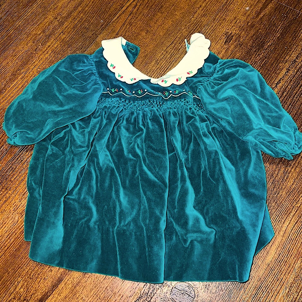 Vintage 90s Alison Scott Velvet Short Sleeve Dress With White Collar 9 Months